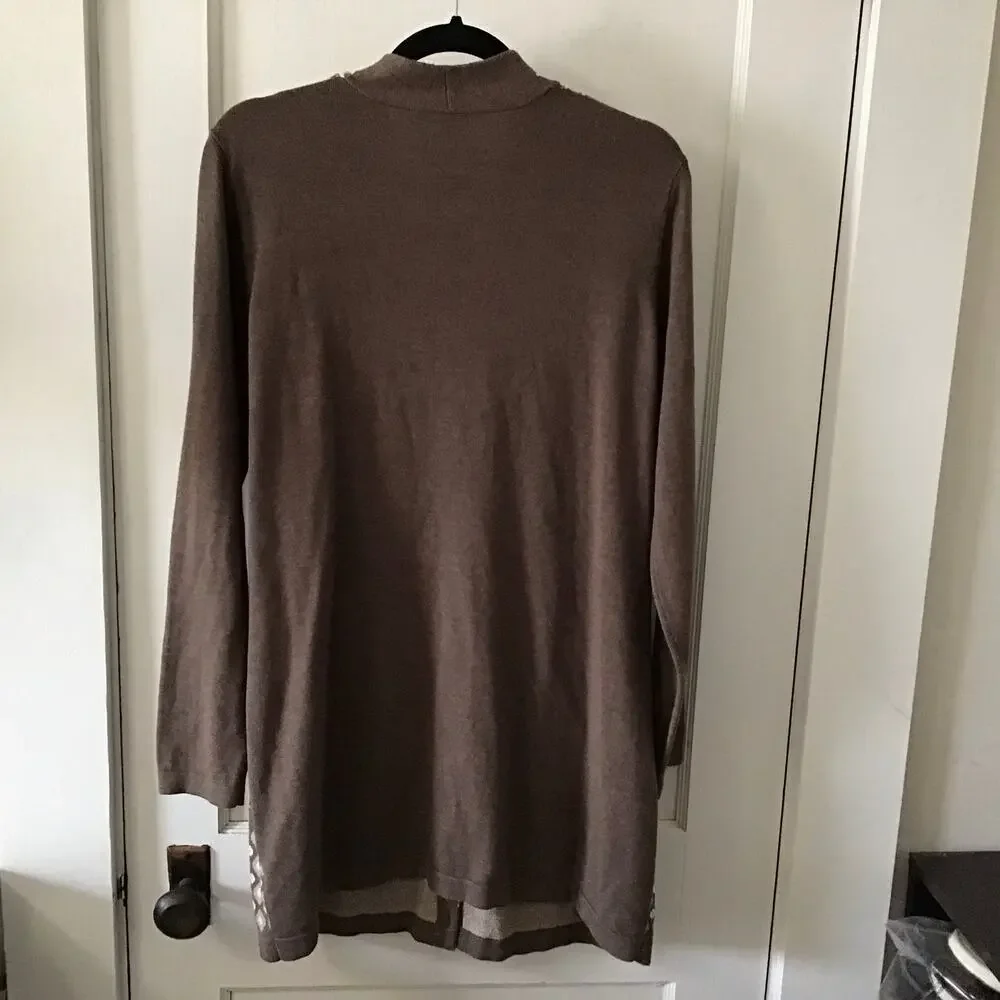 Isaac Mizrahi Live Brown Boho Floral Long Line Cotton blend Cardigan Medium